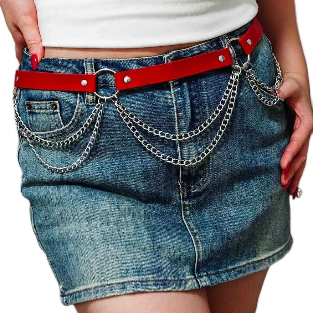 3625 Leather Thin Waist Chain Belt,Black Gothic Punk, Goth Accessories